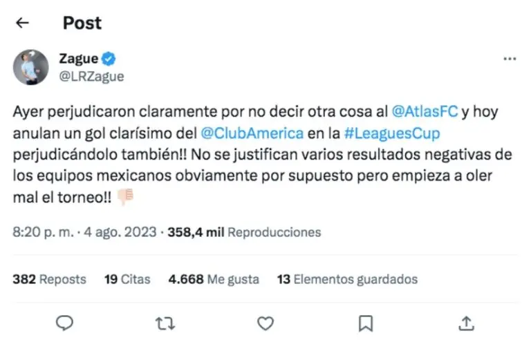 Zague explotó contra el arbitraje de la Leagues Cup 2023 - Captura