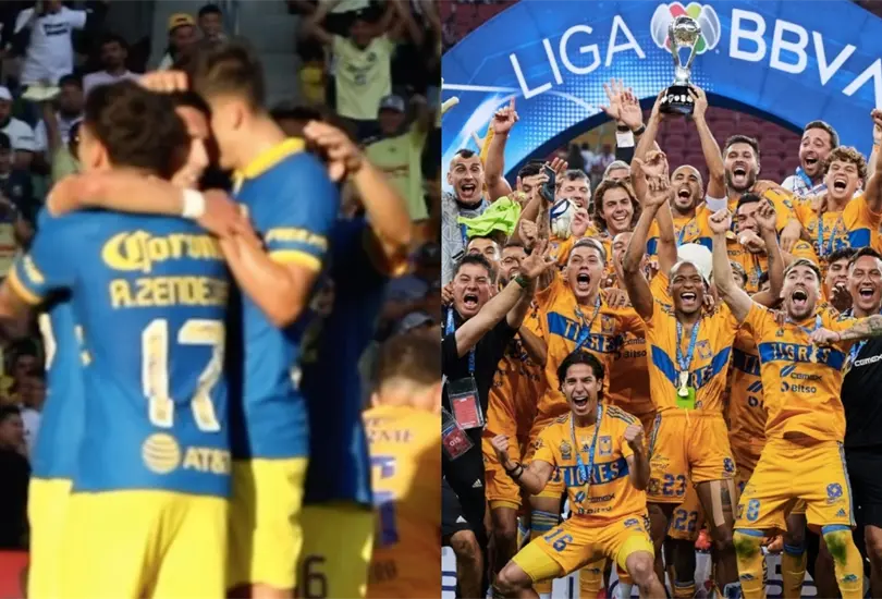 Un futbolista de América celebró el título de Tigres ante Chivas. Un futbolista de América celebró el título de Tigres ante Chivas.