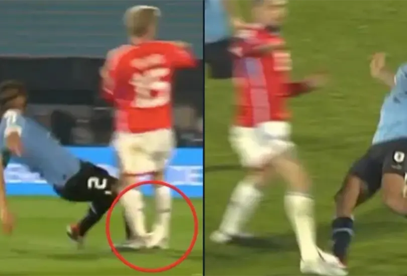 La brutal entrada de Sebasti&aacute;n C&aacute;ceres a Diego Vald&eacute;s.