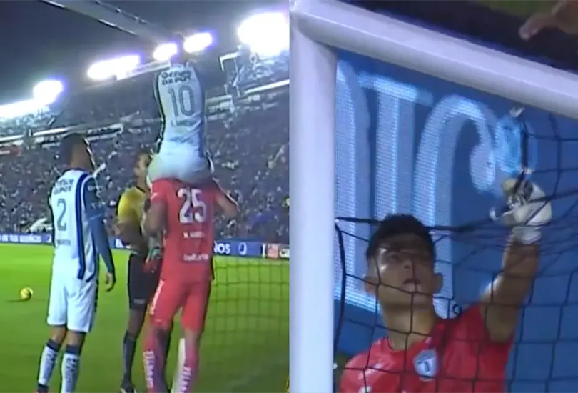 La red de una de las porter&iacute;as del Estadio Azul se cay&oacute;.