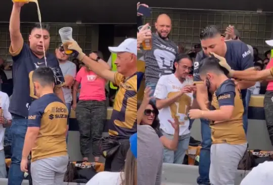 Los aficionados de Pumas aprovecharon la victoria de su equipo para hacerle un bautizo a un menor de edad en el Estadio de Ciudad Universitaria