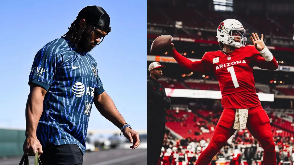 Kyler Murray. Durante el viaje de los Arizona Cardinals a territorio mexicano para disputar el Monday Night Football de 2022, el quarterback del equipo presumió su amor por el Club América al descender del avión con el jersey de visita.