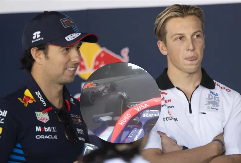 Liam Lawson le pint&oacute; el dedo a Checo P&eacute;rez.