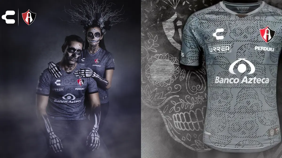 Atlas. El equipo que completó la baraja de uniformes alternativos inspirados en el Día de Muertos en 2020 fueron los rojinegros con una playera en color gris oscuro inspirada en el "dulce final que nos regala la calaverita de azúcar". 