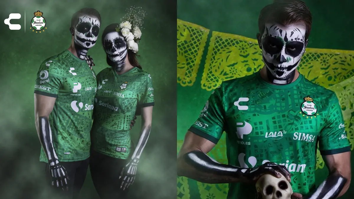 Santos. Los de la Comarca Lagunera también se unieron en el Apertura 2020 a esta campaña de Charly Fútbol y sacaron un diseño inspirado en el papel picado que acompaña en las ofrendas a esta tradición mexicana. 