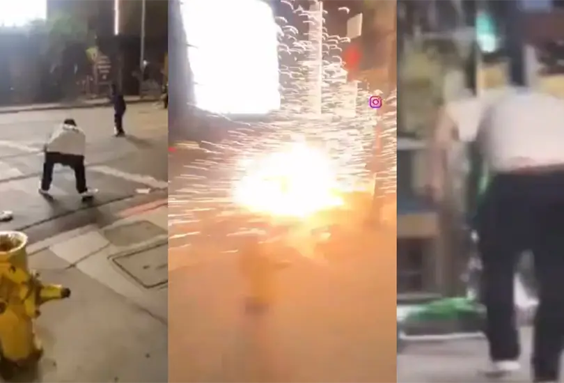 Un aficionado de Los Dodgers tuvo un accidente con pirotecnia.