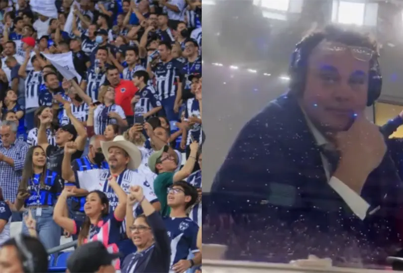 Un aficionado de Rayados aprovech&oacute; el momento para gritarle el triunfo de su equipo a David Faitelson