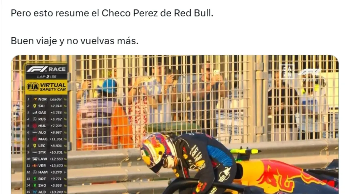 Checo Pérez salió de manera temprana del GP de Abu Dabi.