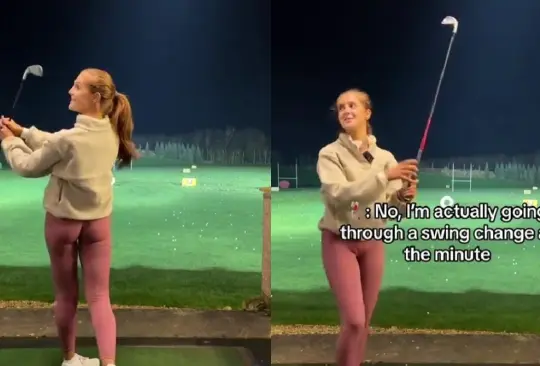 Una profesional del golf grabó su reacción luego de que quisieran enseñarle a jugar.