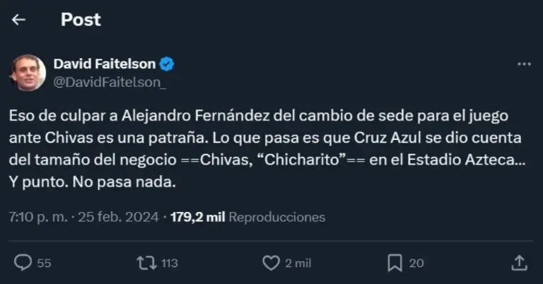 David Faitelson explotó contra Cruz Azul por el cambio de sede para su partido contra Chivas - Captura