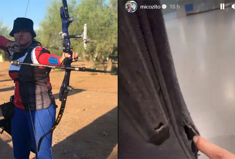 La arquera mexicana mostr&oacute; c&oacute;mo qued&oacute; su estuche donde transporta su arco que usa para las competencias