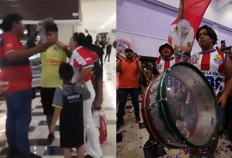 Un aficionado del Am&eacute;rica fue abordado por la porra de Chivas.