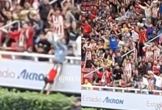 Un aficionado de Chivas cayó al fondo del estadio.