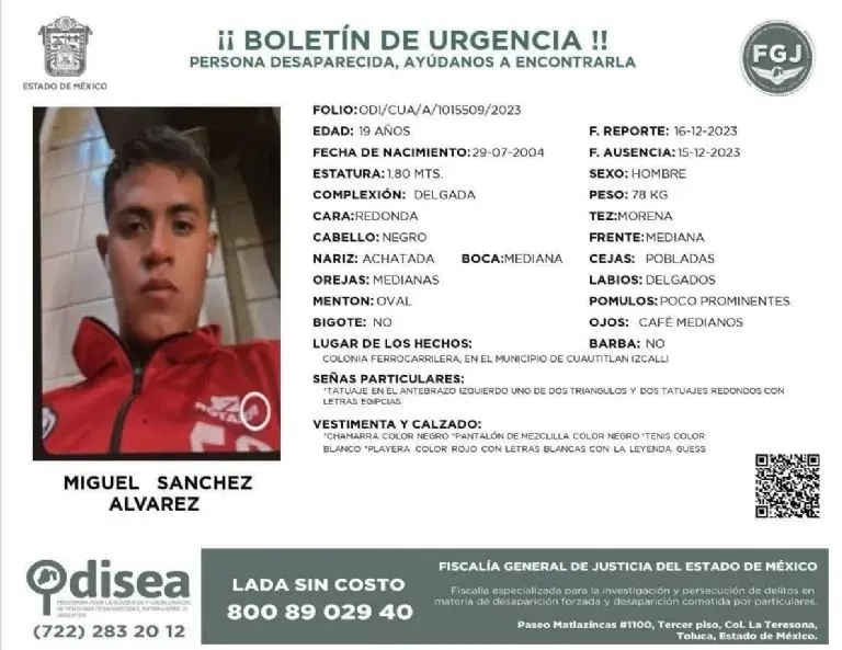 Ficha de desaparición de Miguel Sánchez Álvarez