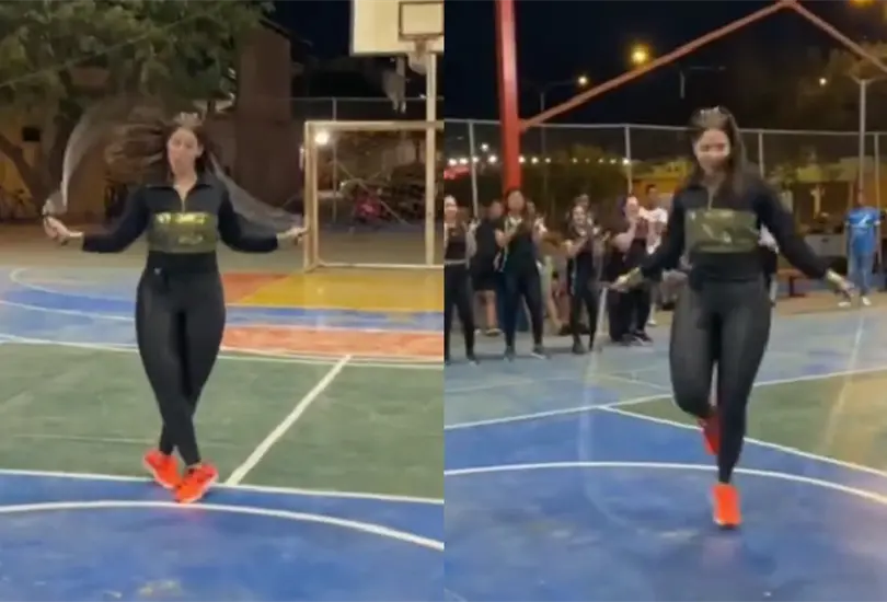 La chica demostr&oacute; ser una experta en el deporte de baile con cuerda.