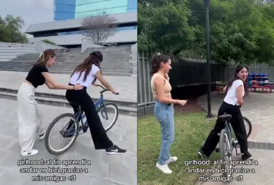 La chica logró maniobrar para aprender a andar en bicicleta por sí sola. La chica logró maniobrar para aprender a andar en bicicleta por sí sola.