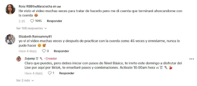 La gente estaba impresionada del casi nulo movimiento en sus pies que igual movía la cuerda. Captura de pantalla