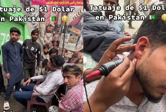 Así se ve un lugar de tatuajes en plena calle de Pakistán.