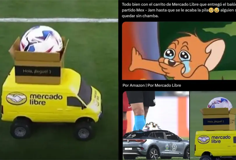 Un carrito de Mercado Libre entreg&oacute; la pelota antes del inicio del M&eacute;xico vs Jamaica en la Copa Am&eacute;rica 2024.