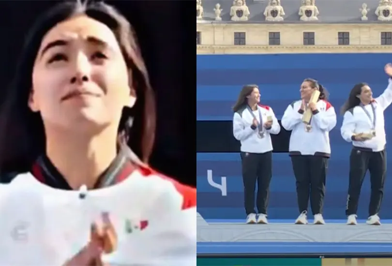 Ana Paula V&aacute;zquez rompi&oacute; en llanto durante la ceremonia de premiaci&oacute;n de la medalla de bronce del equipo mexicano de tiro con arco