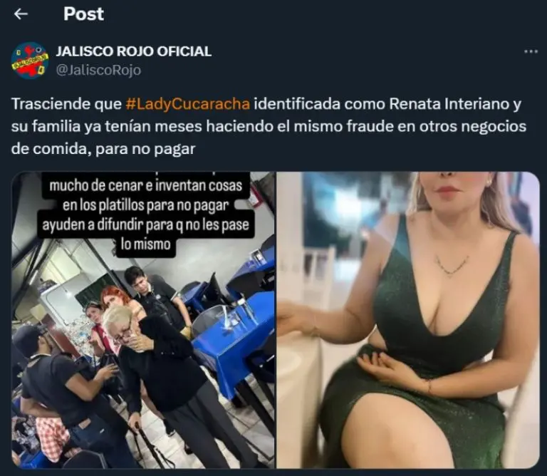 Usuarios exhibieron fraudes de #LadyCucaracha tras usar una cucaracha falsa para no pagar una cuenta - Captura