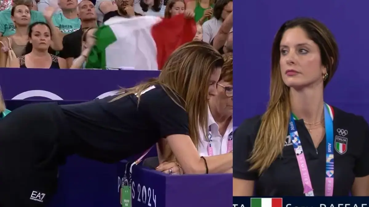 Claudia Mancinelli se viralizó en redes sociales por su presencia durante la Final de Gimnasia Rítmica de París 2024.