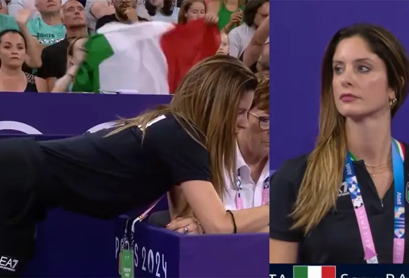 Claudia Mancinelli se viraliz&oacute; en redes sociales por su presencia durante la Final de Gimnasia R&iacute;tmica de Par&iacute;s 2024.