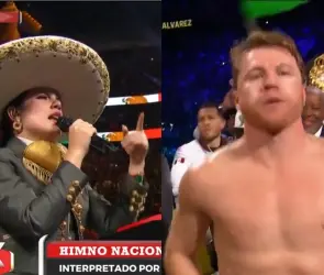 La reacción del Canelo Álvarez tras el error de Camila Fernández en el Himno Nacional