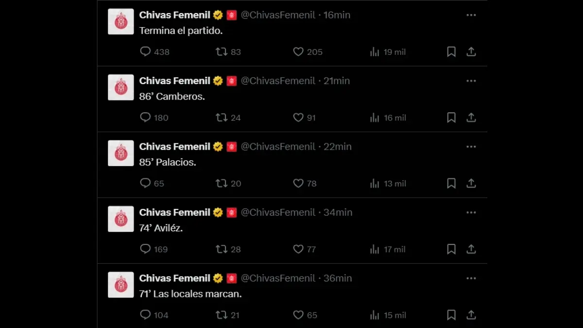 La cuenta de Chivas Femenil no soportó la goleada en contra de su equipo y se limitó a comentar las acciones del partido.