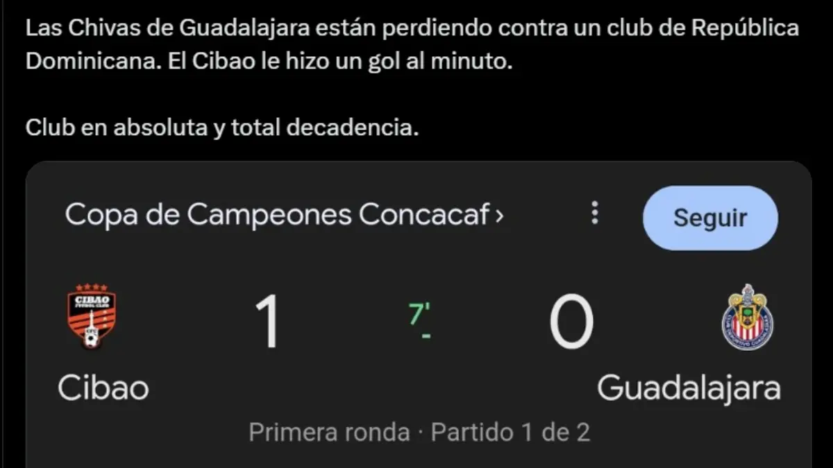 Las Chivas recibieron gol del Cibao antes del minuto de juego.