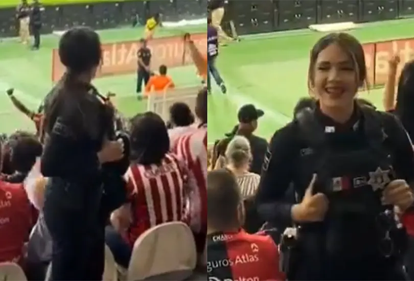 Una polic&iacute;a que estaba presente en el Atlas vs Chivas caus&oacute; sensaci&oacute;n