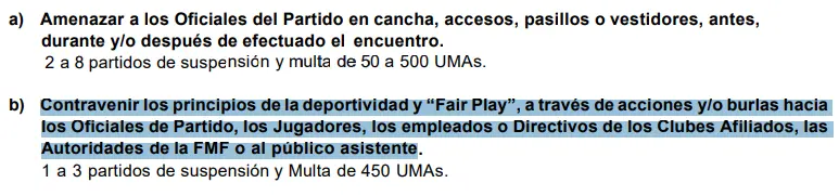 El reglamento es claro con las acciones que castigaría. Captura de pantalla
