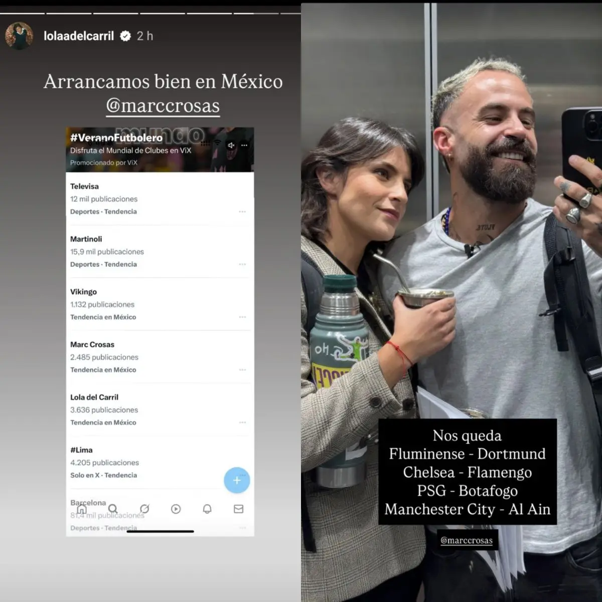 Ambos seguirán juntos en las transmisiones de DAZN. Instagram - Lola del Carril