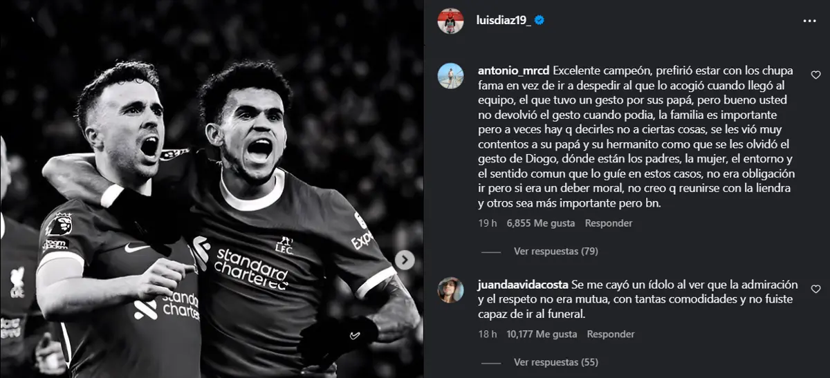 Su última publicación está llena de comentarios en su contra. Screenshot