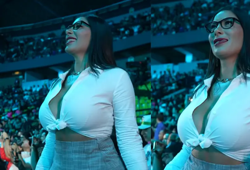 La mujer fue captada disfrutando la función de box y usuarios quedaron cautivados.