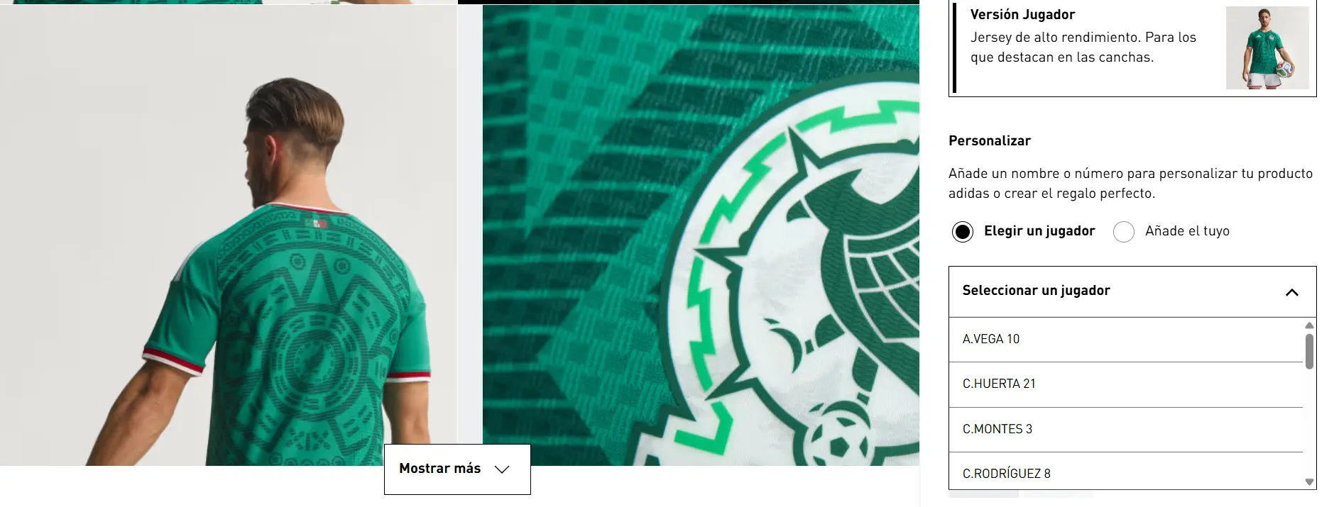 Algunos jugadores de la Selección mexicana son elegibles al momento de personalizar la prenda Algunos jugadores de la Selección mexicana son elegibles al momento de personalizar la prenda