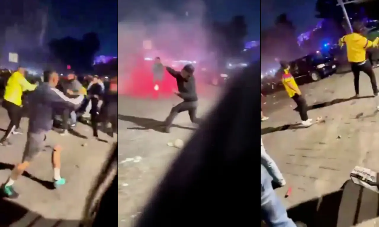  En Toluca, un video registró a aficionados del América pidiendo ayuda con gritos de “hay niños” durante una agresión con piedras, palos y pirotecnia afuera del hotel de concentración. 