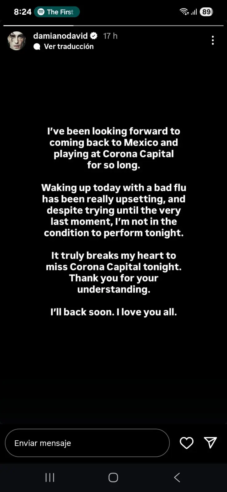 Damiano David anuncia que no se presentará en el Corona Capital. Damiano David anuncia que no se presentará en el Corona Capital.