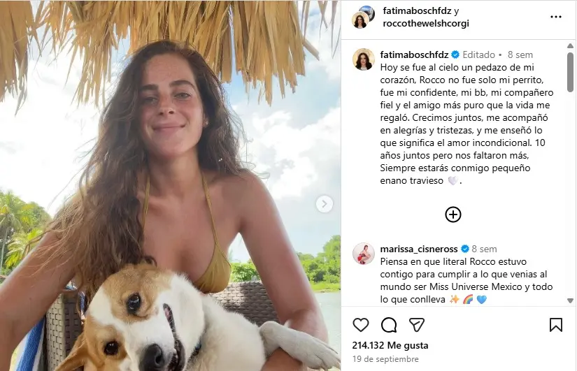 Fátima Bosch despide a su perro en instagram.