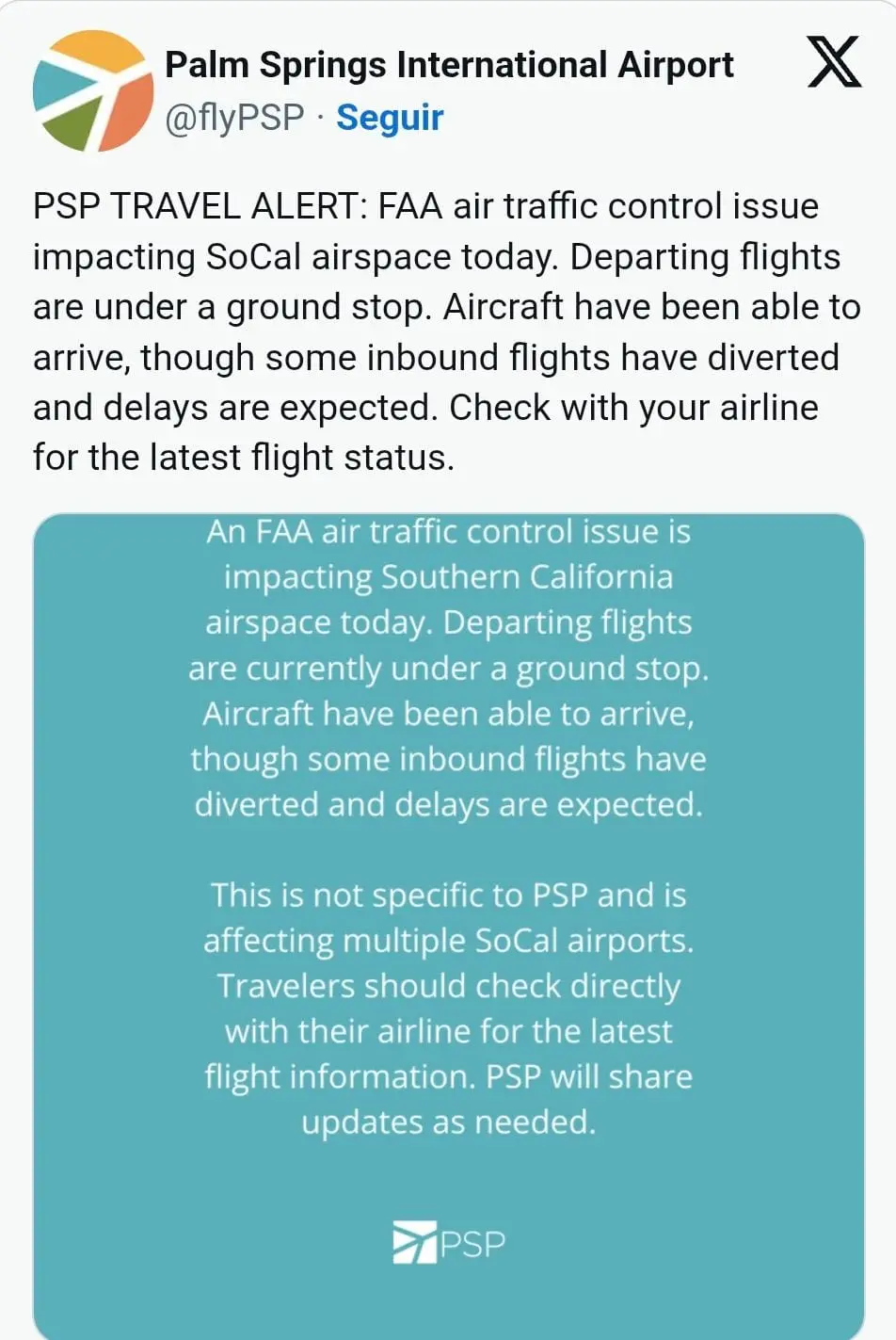 Comunicado del Aeropuerto Internacional de Palm Springs