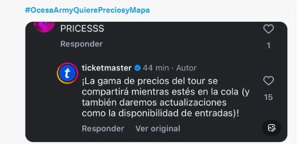 La respuesta de Ticketmaster <br>