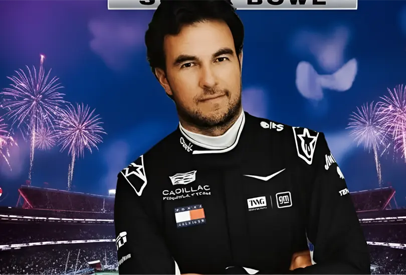 Checo P&eacute;rez en el Super Bowl.