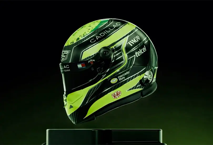 As&iacute; luce el primer casco de Checo P&eacute;rez con Cadillac