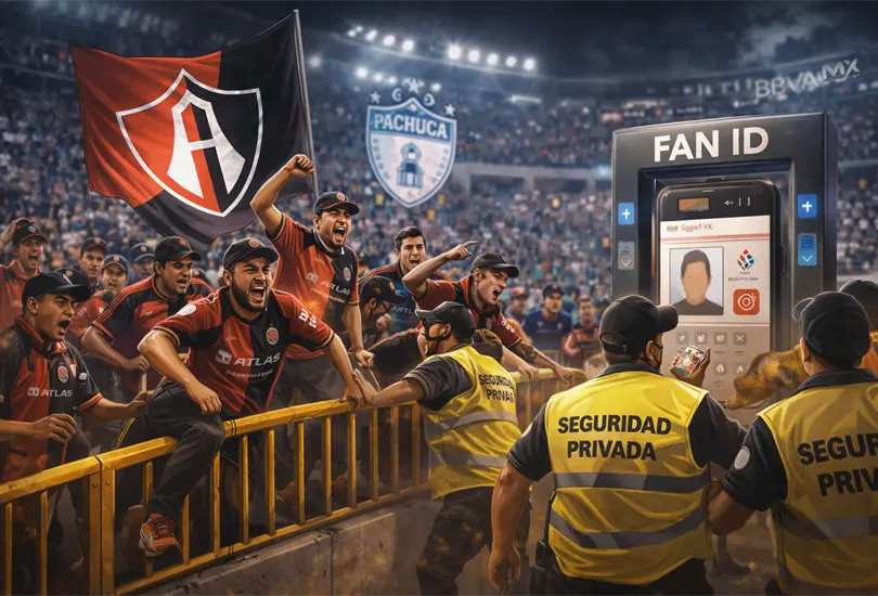 La porra del Atlas enfrenta a seguridad en Hidalgo pese al Fan ID. La porra del Atlas enfrenta a seguridad en Hidalgo pese al Fan ID.