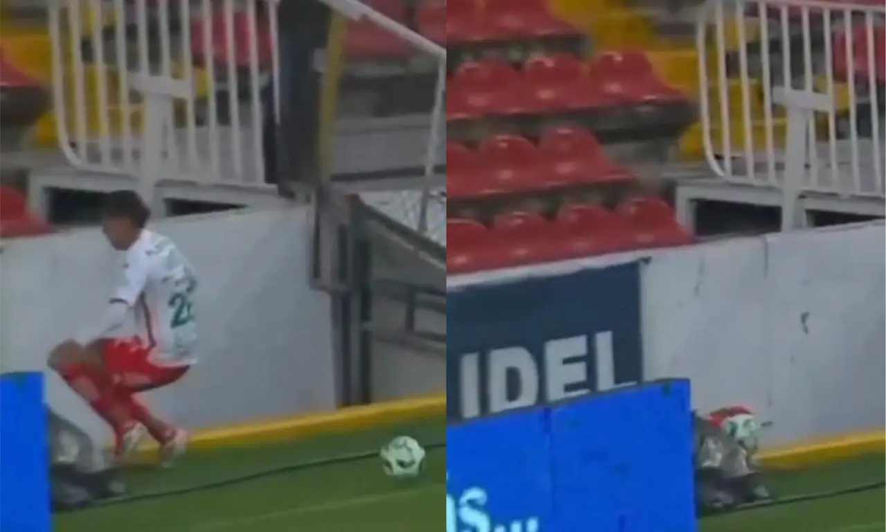  Emilio Lara cayó en la fosa del Estadio Corregidora durante el Querétaro vs Necaxa, todo quedó en un susto. 