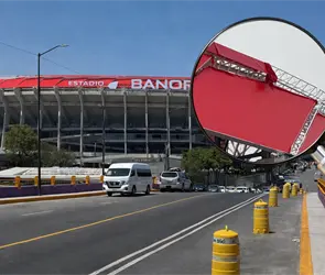 &iexcl;Ni un mes! lonas del Estadio Azteca se est&aacute; desprendiendo