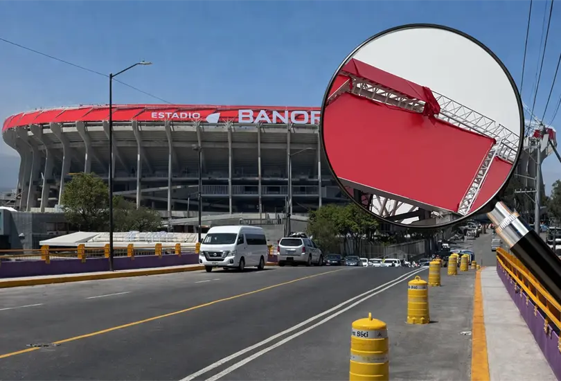 &iexcl;Ni un mes! lonas del Estadio Azteca se est&aacute; desprendiendo