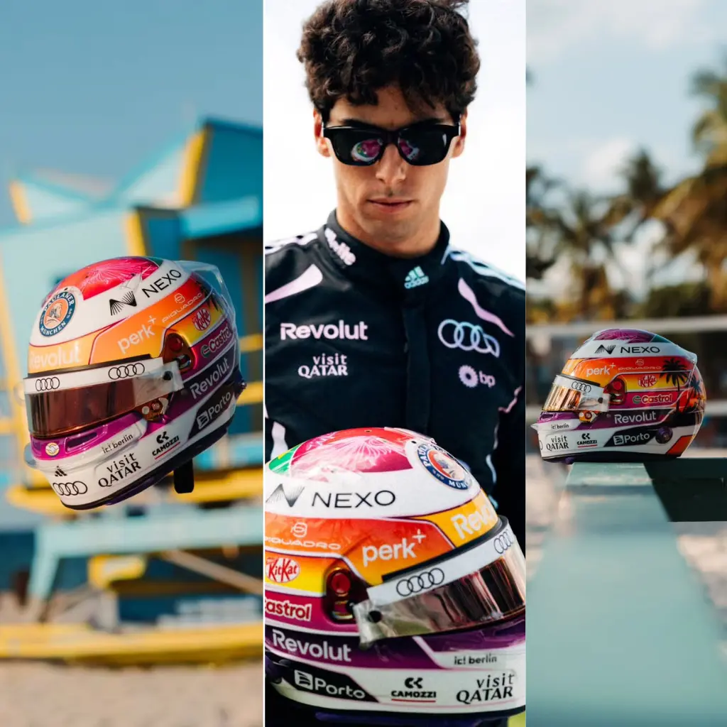 Gabriel Bortoleto: Atardecer de Miami en naranja quemado y p&uacute;rpura.