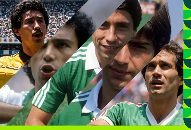 Cinco figuras de M&eacute;xico en el Mundial 86: S&aacute;nchez, Negrete, Espa&ntilde;a, Quirarte y Larios, recuerdos que siguen vivos.