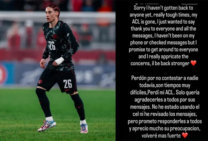 Marcelo Flores confirm&oacute; rotura de ligamento y queda fuera del Mundial 2026.